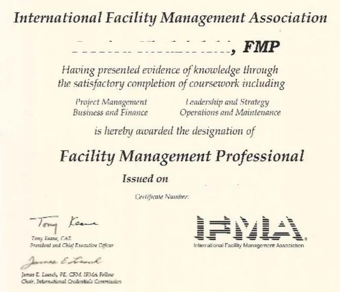 Certificato IFMA FMP